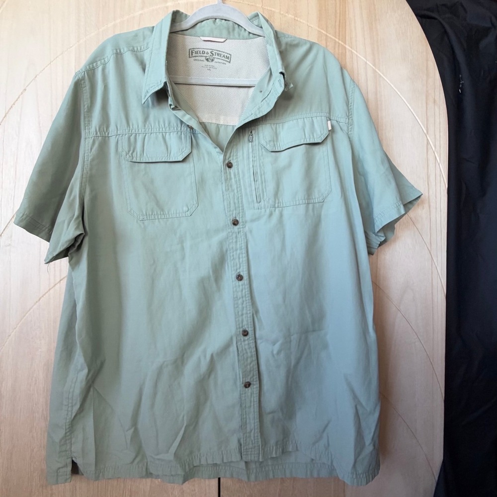 Field & Stream Fishing Shirt Mens XXL Green SS Ventilated Utility Pockets